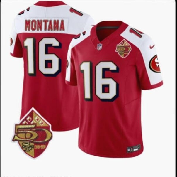 Men San Francisco 49ers #16 Montana red 2024 Nike 1996 Throwback  Vapor NFL Jersey style 1